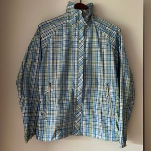 Columbia Jacket Plaid Blue Green Lightweight Windbreaker Omni Shade